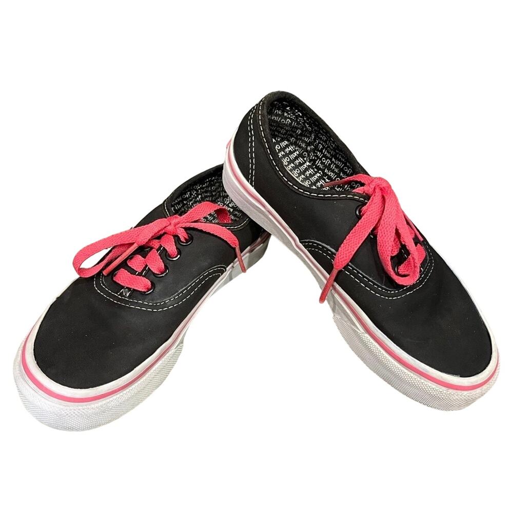 Vans Girl's 12.5 Black Hot Pink Lace Up Skater Shoes Sneakers